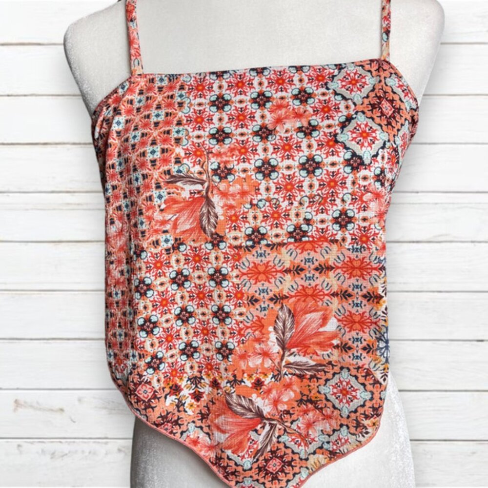 Rose‎ and Grey Bandana Top All Over Print Orange Pink Blue Large